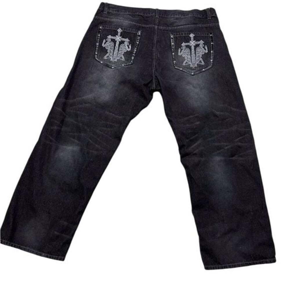 vintage y2k avirex embroidered black faded baggy size 46X34